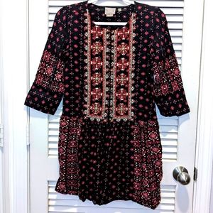 Anthropologie Vanessa Virginia Kaleidoscope Embroidered Tunic Dress Blue Red XS
